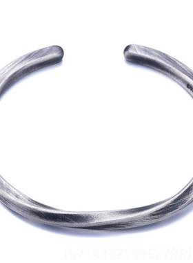 高档纯银镯手子男女开999莫比乌斯古法白刻银手环情侣口字情人节