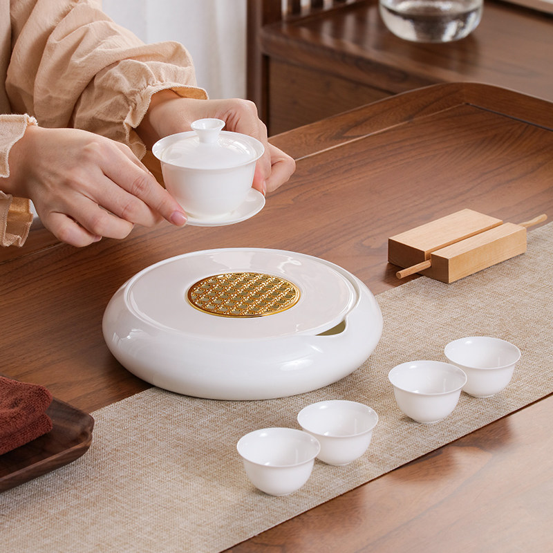骨瓷茶盘潮汕小型储水陶瓷纯白功夫茶具托高端精致茶海圆形干泡台