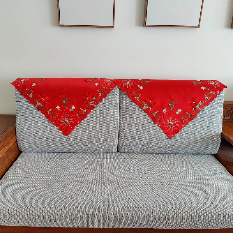 大红色喜庆结婚刺绣沙发巾通用型靠背巾防尘罩布艺床头罩扶手
