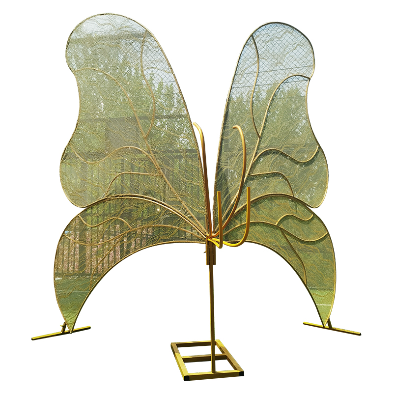 婚礼背景舞台摆件金色蝴蝶屏风大型铁艺贴纱新娘翅膀造型道具婚庆