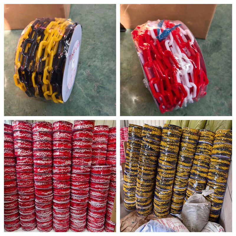 红白黄黑色胶链警示链条进出口6mm8mm链卷装塑料链条50米塑料链条