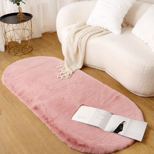 椭圆形短毛绒地毯客厅茶几垫卧室床边毯加厚仿兔毛地垫可机洗定制
