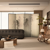 中式 古典水墨树林实木屏风隔断玄关办公室茶室背景墙折叠客厅折屏