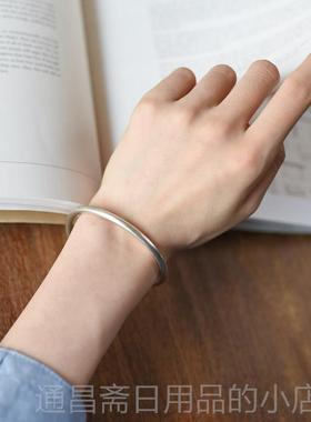 高档99足纯银工手开口实心复9古文艺圆手镯刻字定制