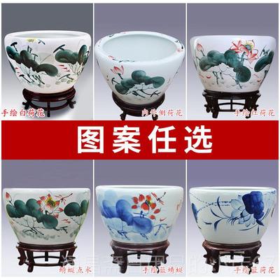 高档景德镇陶鱼缸荷花缸睡莲缸碗水莲瓷莲乌龟缸书画 画缸大缸青