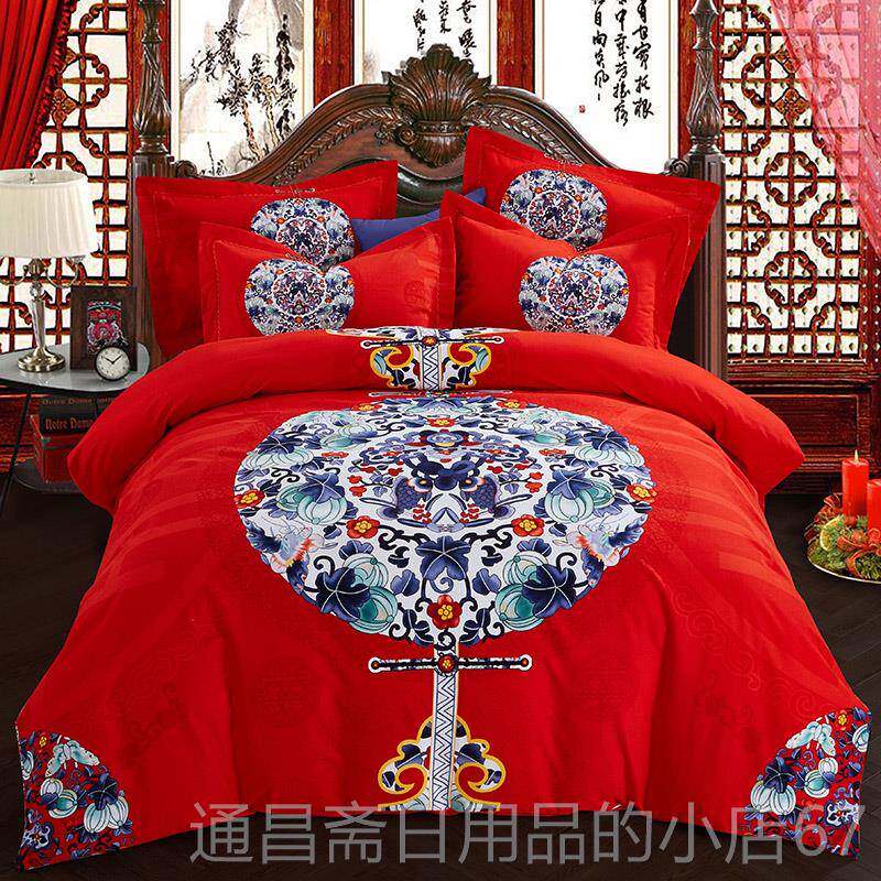 高档全棉单加厚磨毛四件套1.5m床纯棉被套3D婚庆四件套18m.床双人