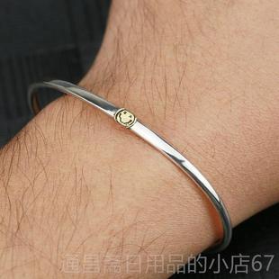 高档牛钝精工amp Japan经 典笑脸手镯纯银925细男女侣手情环手链