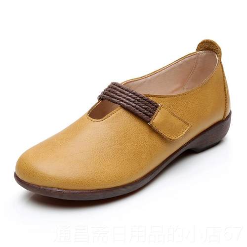 高档20鞋24款春秋皮鞋子软皮平底单女真妈鞋妈奶奶鞋牛筋软底舒适