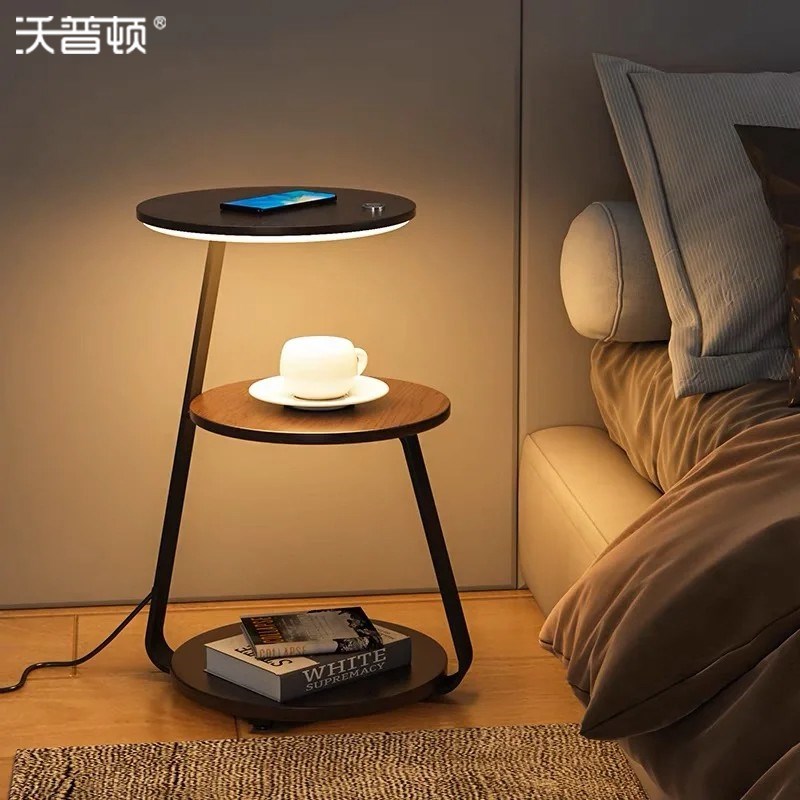 落地灯客厅2024新款床头柜灯中古奶油风沙发旁桌灯卧室书房置物灯