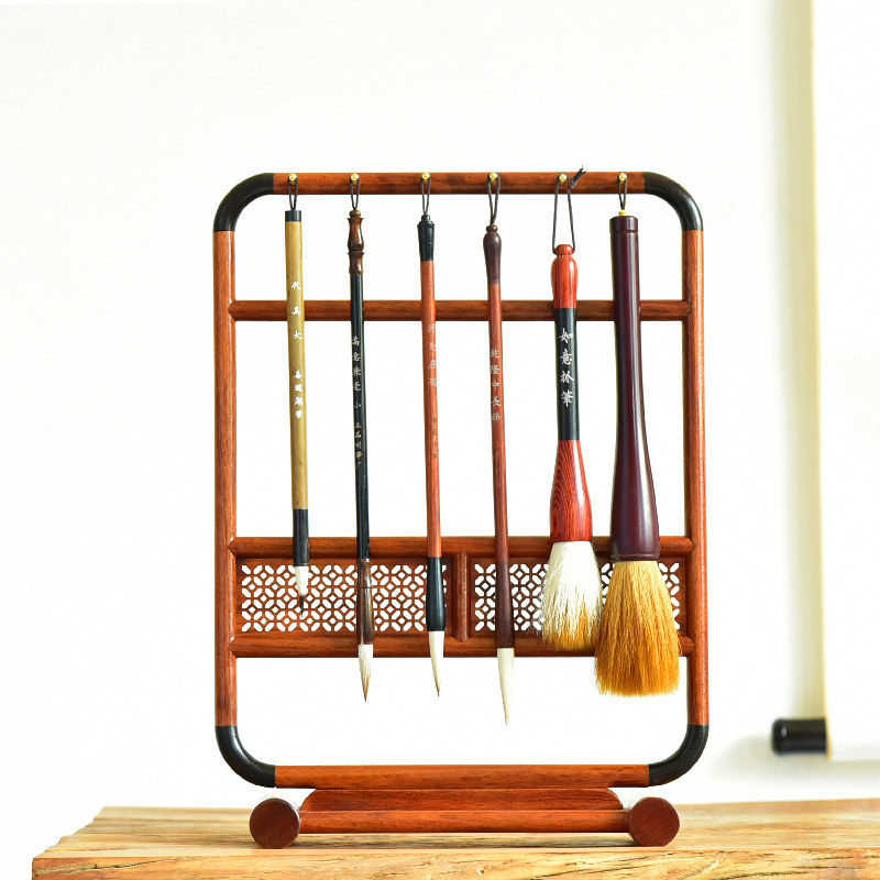红木实木花梨木笔挂/明式笔挂/带博古架抽屉实用简约多功能文房