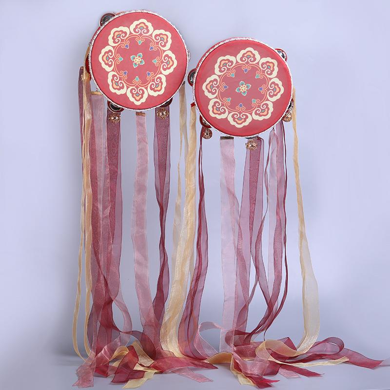 敦煌飞天舞蹈手鼓上铃鼓飘带手持彩带鼓汉服拍照道具