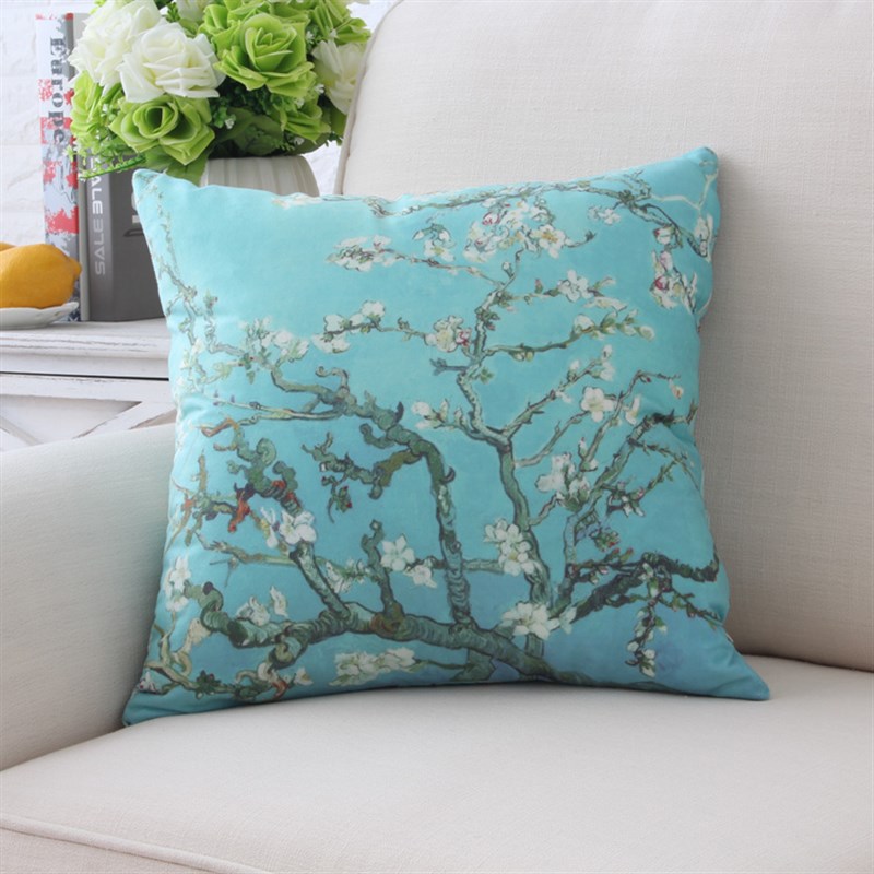 杏花梵高 绒布艺术油画大号抱枕靠垫 欧式创意沙发靠枕套腰枕含芯