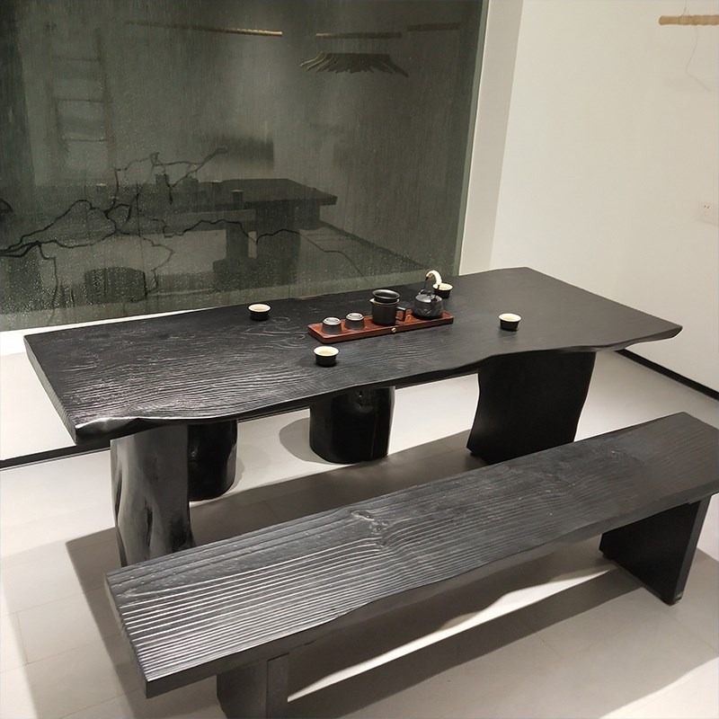 全实木原木大板茶桌椅组合泡茶台侘寂风家用客厅阳台洽谈茶几