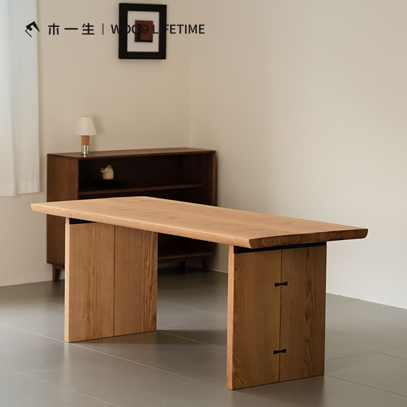 木一生  半棵树桌 白蜡木原木桌原木风极简岛台餐桌实木大板桌