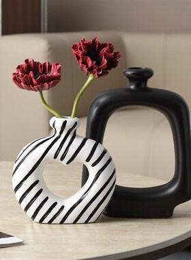 高级感意式极简花瓶黑白现代抽象艺术客厅玄关酒柜电视柜装饰摆件