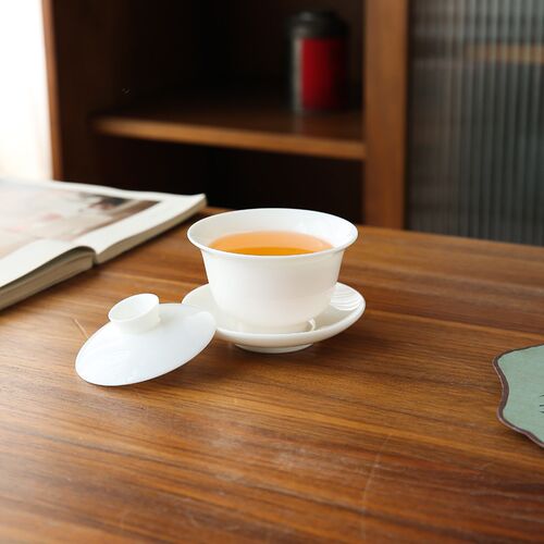 160ML盖碗茶杯羊脂玉白瓷三才碗功夫茶具不烫手敬茶杯泡茶碗大号
