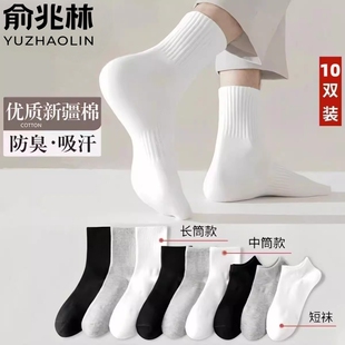 俞兆林袜子男款新疆棉中筒袜春秋季纯色短筒防臭吸汗秋冬中长筒袜