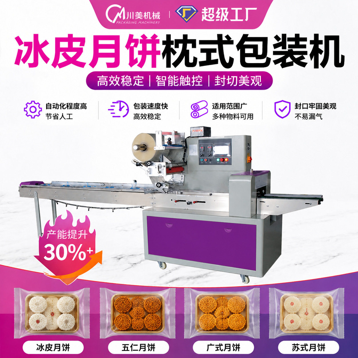 月饼全自动包装机沙琪玛绿豆饼袋装包装机莲蓉月饼枕式包装机