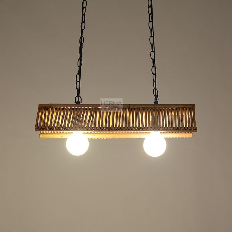 两头吧台吊灯竹子灯田园风格长方形书桌餐厅茶室吊灯民宿收银台