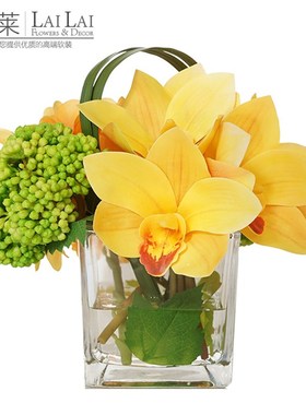 高档出口橙色仿真花绢花卫生间摆件桌台面洗手间花艺软装装饰