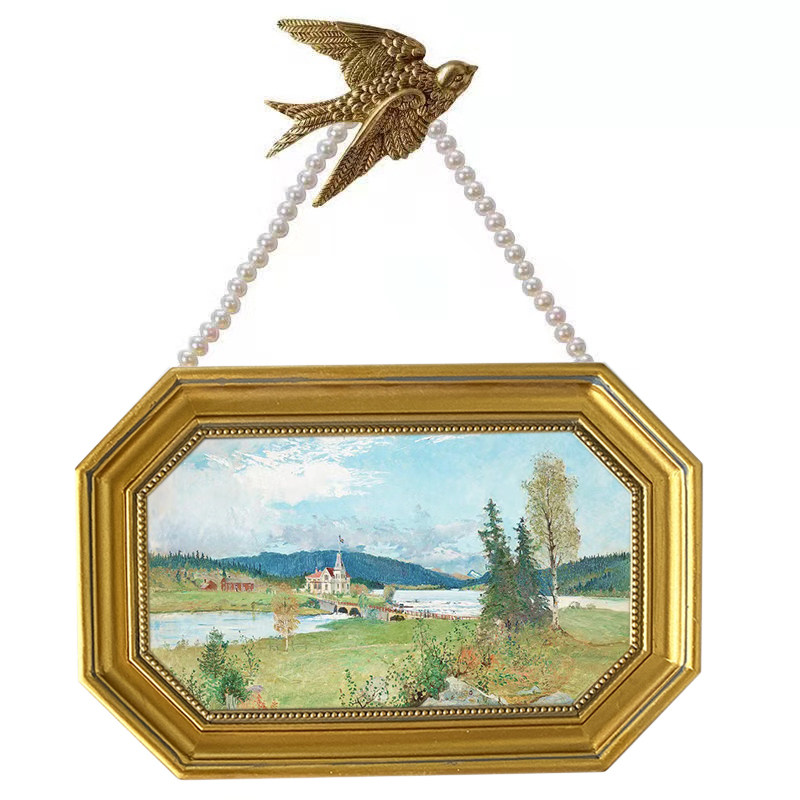 欧式复古风金色树脂相框田园风简约油画框壁挂创意艺术摆件八边形