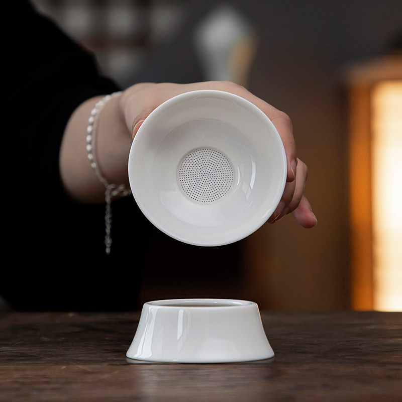东古严选茶漏茶滤白瓷茶叶过滤网泡茶陶瓷公道杯一体滤茶器茶具