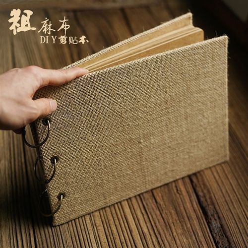 长方形横版复古粗麻布diy手工相册 多用途剪贴本 咖啡厅菜谱菜单