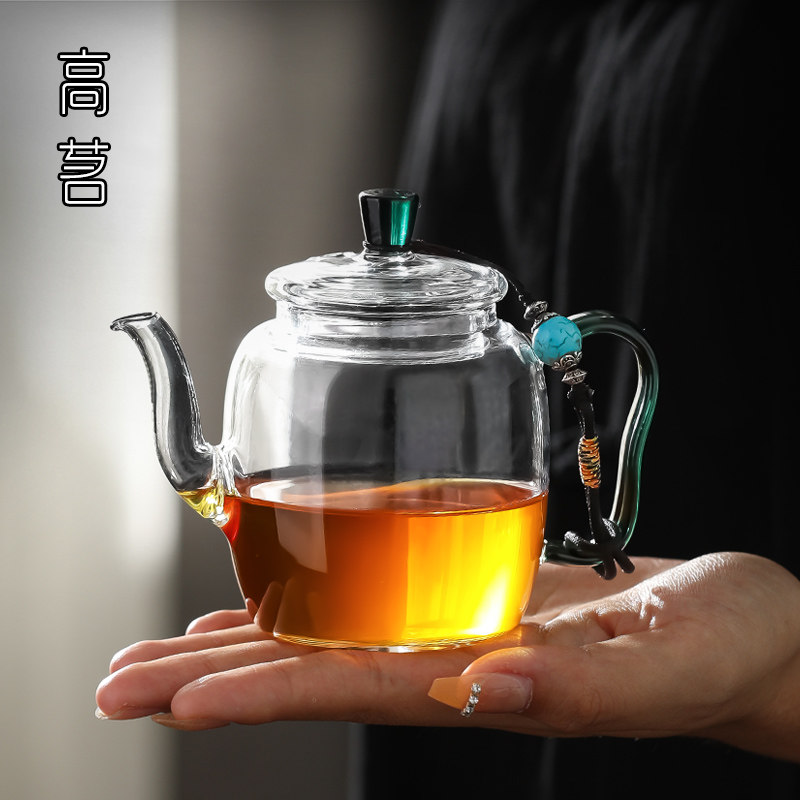 玻璃小茶壶泡茶家用功夫茶壶单人迷你小号透明女士手把壶茶水分离图片