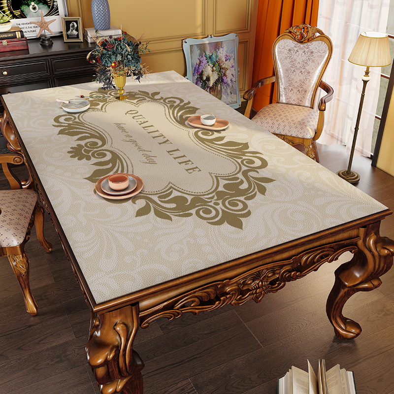 欧式餐桌桌布高端奢华防水防油免洗茶几布硅胶台面桌垫长方形皮革