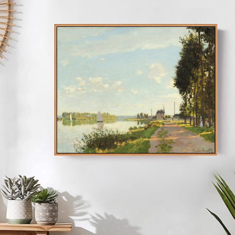 阿让特伊的小路莫奈风景画艺术微喷画客厅卧室沙发沙发背景装饰画