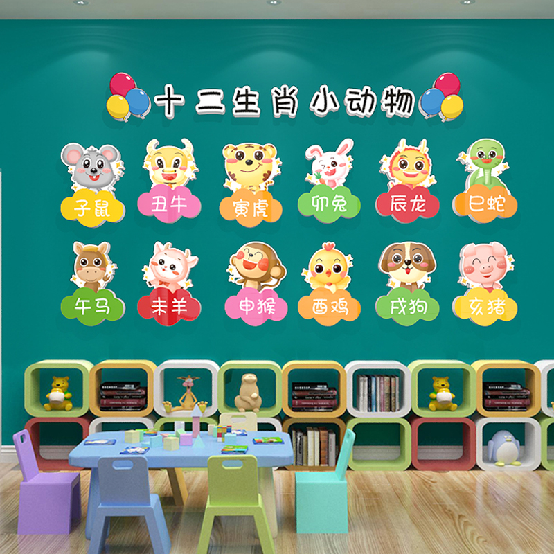 幼儿园墙面装饰12十二生肖墙贴画教室走廊楼梯环创主题文化墙布置