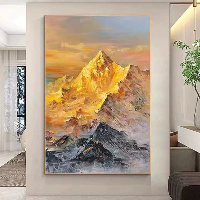 日照金山挂画手绘油画玄关客厅沙发背景墙装饰画大芬油画村肌理画