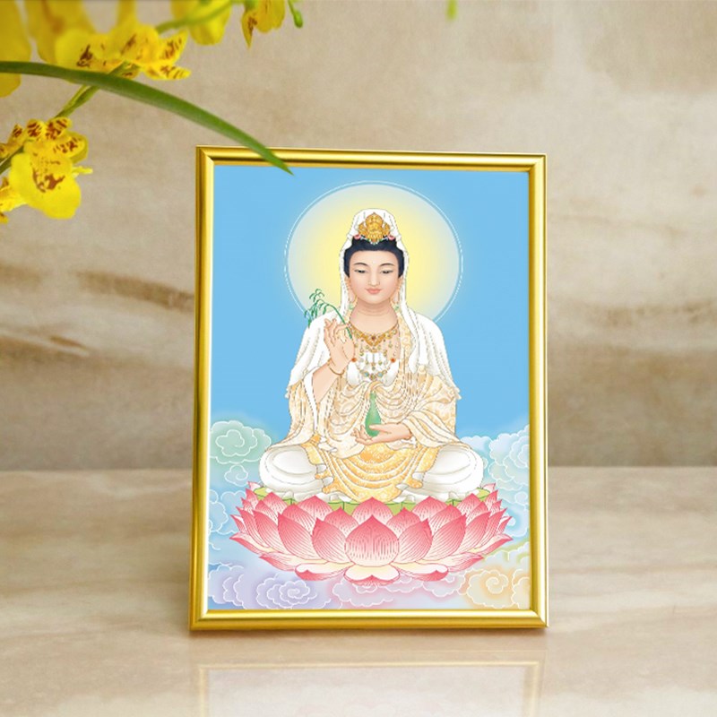 结缘观音像观世音菩萨人物画像佛堂桌面供奉摆台柜上摆件保平安