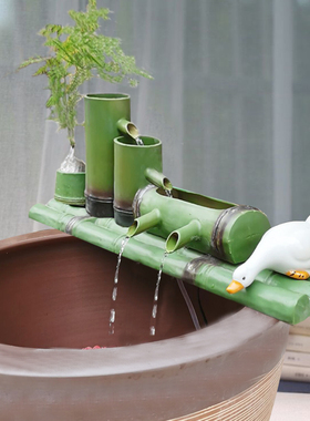 循环流水鱼缸diy配件陶瓷过滤器养鱼仿竹子流水器水缸石磨装饰景