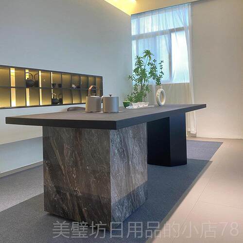 高档桌新中式岩板茶2025新款高端茶室实现木茶台代板简约大嵌入式