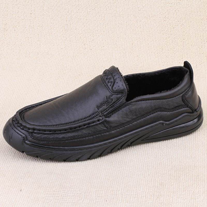 高档二棉鞋男年加绒保暖爸老爸鞋北京布鞋仿皮软底休鞋中商务男棉