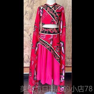 高档族儿童踏汉唐楚优舞蹈服中舞国风古典民服鼓声声红色水袖 演出