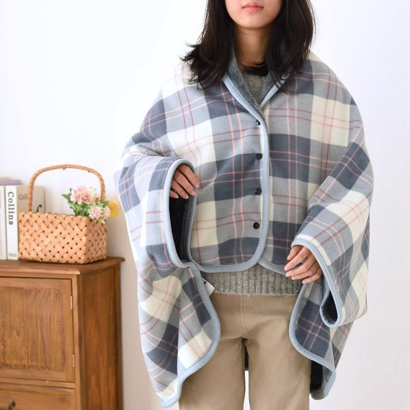 办公室午睡毯带袖扣毛毯冬季加厚盖毯披肩保暖沙发午休毯斗篷披风