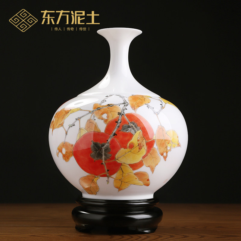 东方泥土陶瓷大师手绘釉下彩花瓶摆件创意中式客厅电视柜装饰摆件
