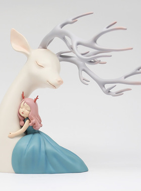 白夜童话祥鹿依赖现代室内家居创意艺术摆件装饰小雕塑节日礼品