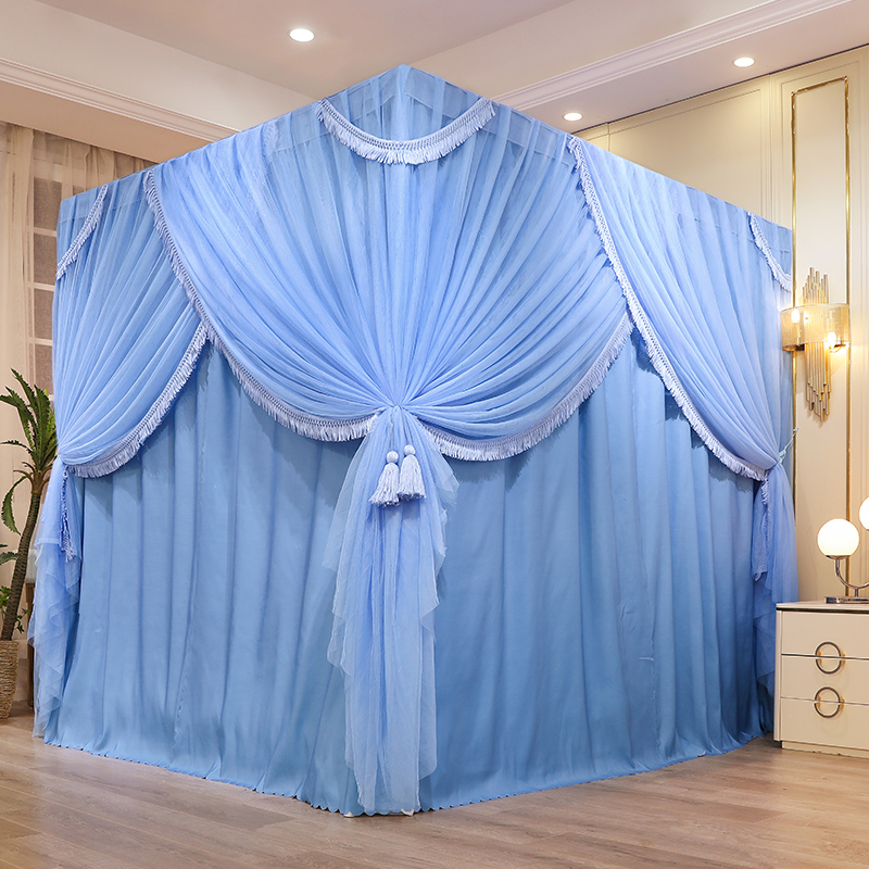 家用加厚遮光床帘蚊帐一体式防尘落地1.5米1.8m2双人床三开门床幔