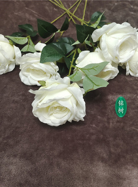白色玫瑰单头朵束客厅装饰假绢仿真花卉单支只摆放设大朵桌面婚纱