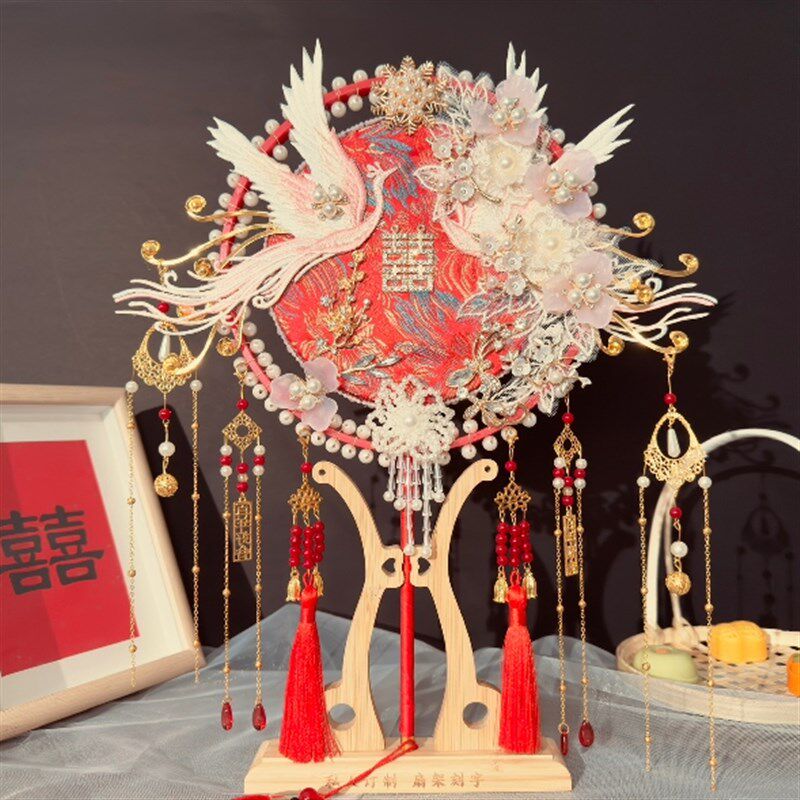 团扇新娘结婚diy材料婚礼出嫁秀禾却扇扇子高级喜扇双面中式婚扇