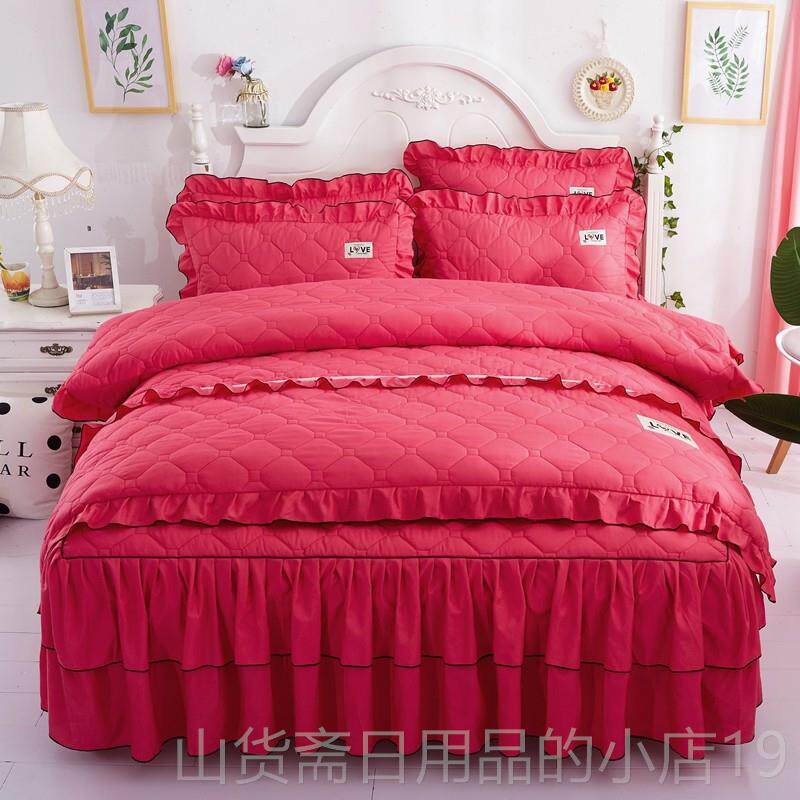 高档全套夹棉加厚网红款纯床裙式棉四件套全棉床公罩被套主风床品