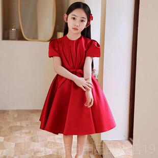 高档主人礼服女童钢琴演奏童演出小服儿公主裙轻奢众高端红色持晚