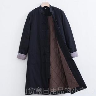 高档季男士居士袍服道中国风中式覆古版厚棉冬T唐装棉袄加长厚保