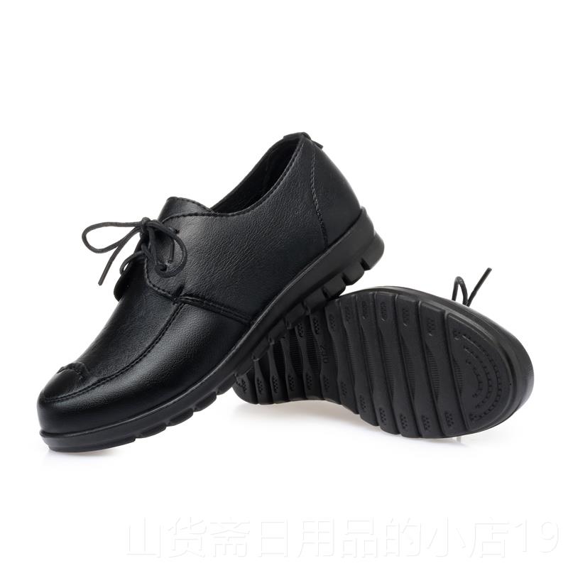 高档新款王女鞋春秋季单真皮系软底跟舒适妈妈鞋中老年平带鞋皮鞋