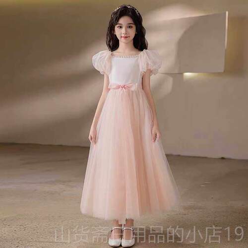 高档儿童粉色礼服演走出持秀连衣主裙生日公主钢琴小提琴乐器裙表