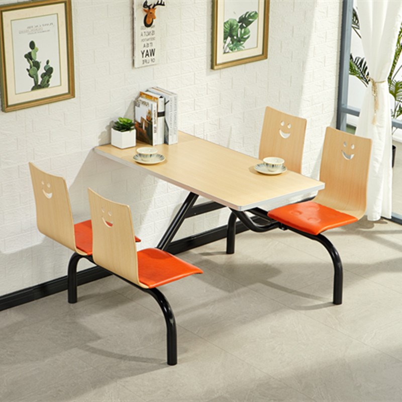 快餐桌椅学校员工食堂餐桌椅连体小吃店四人不锈钢桌椅