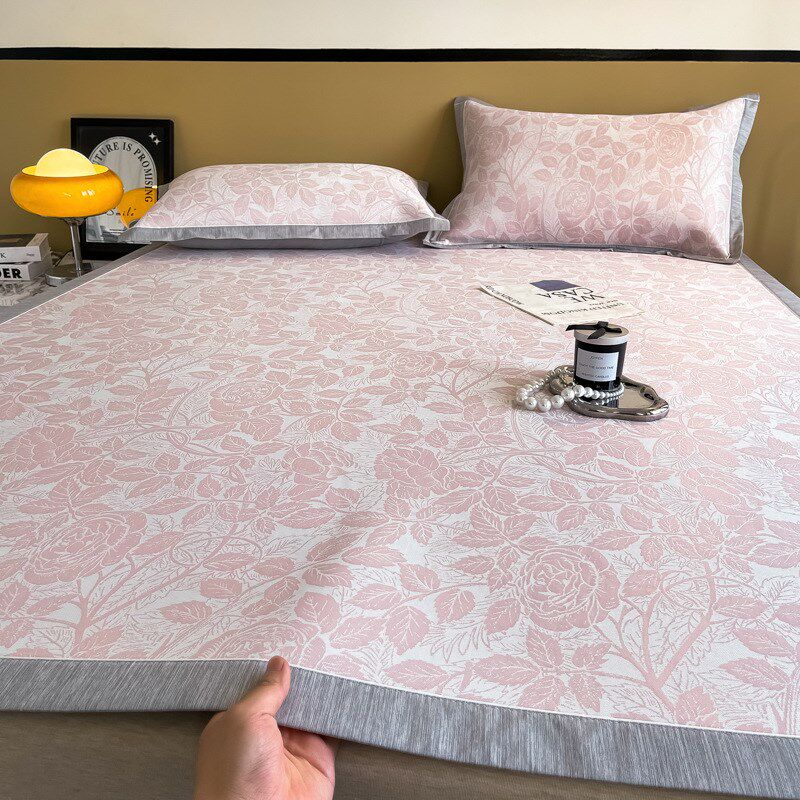 高端冰丝凉席2024新款冰藤席三件套床笠款可机水洗夏天床单软席子